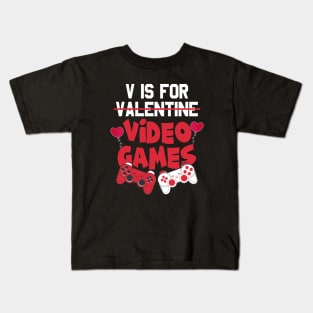 V Is For Video Games Funny Valentines Day Gamer Boy Men Gift Kids T-Shirt